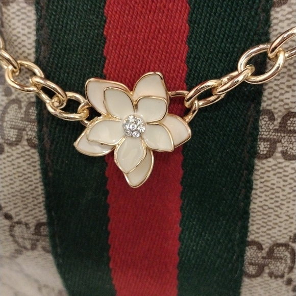 Luxury Purse Chain Camelia Plumeria Flower w Simulated Diamond Gold tone - Picture 4 of 12